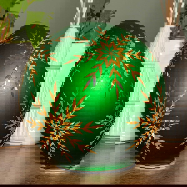 Samuel Alexander 15cm Battery Operated Light up Snowflake Glass Ball in Green with Warm White LEDs