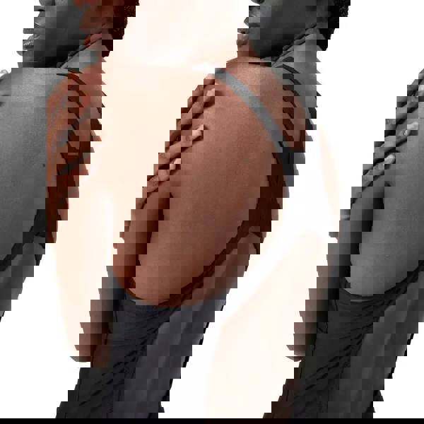 Speedo solid highneck crossback swimsuit in dark grey with racerback straps