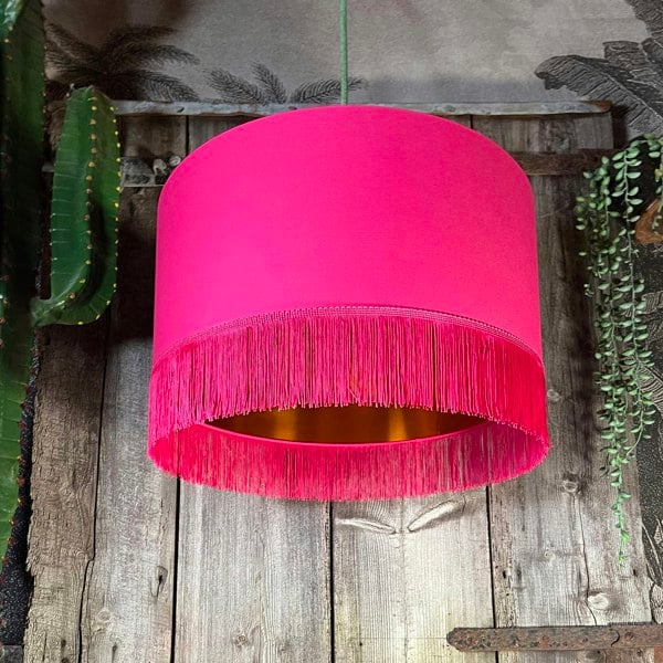 Love Frankie pomegranate cotton lampshade copper lining fringing