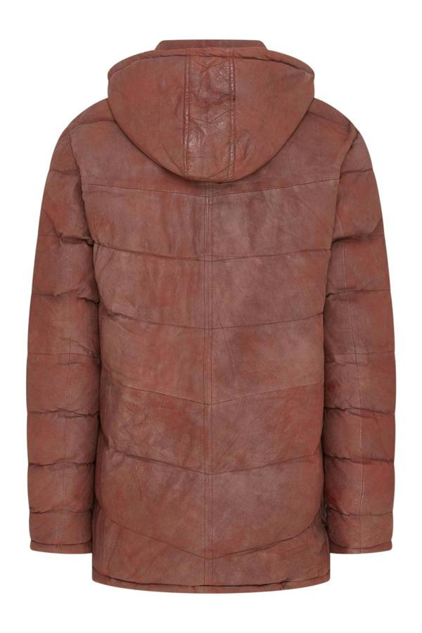 Infinity Leather Men's Leather Quilted Jacket Hooded Puffer Winter Coat - Olyic