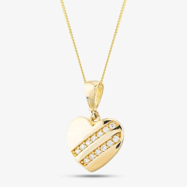 T. H. Baker 9ct Yellow Gold Cubic Zirconia Heart Necklace P1610Y