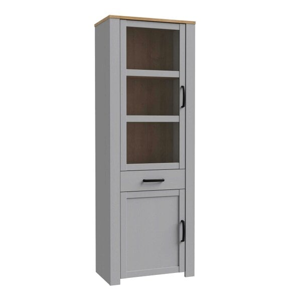 Wyld Haus Bramblecroft Grey and Natural Oak Wood Display Cabinet Door 1 Drawer Narrow