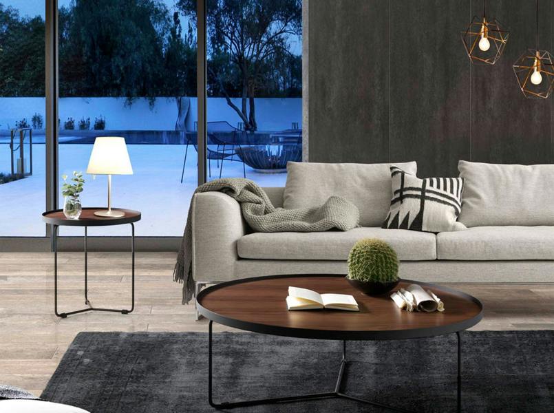 Angel Cerdá Round Corner Table Walnut and Black Steel 2028