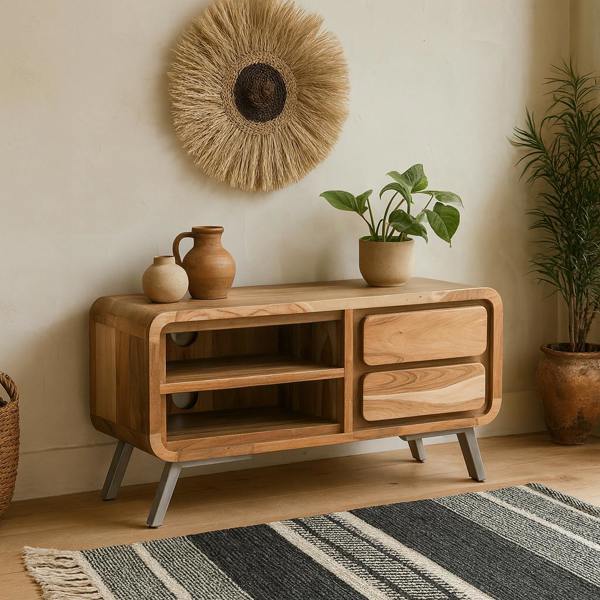 Wyld Haus Los Angeles Reclaimed Wood and Metal Medium TV Cabinet 1 Shelves 2 Drawers