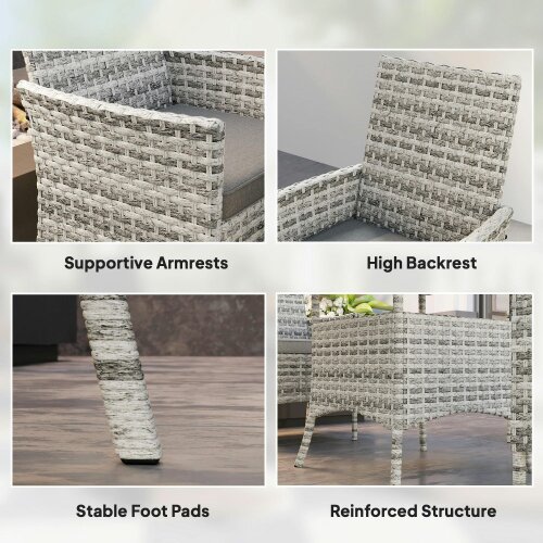Wyld Haus Noha Light Grey Rattan 4 Seater Outdoor Dining Set with Square Glass Table