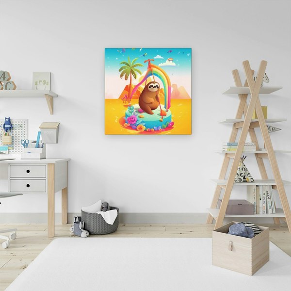 Warren Reed Sloth On A Beach Holiday Canvas