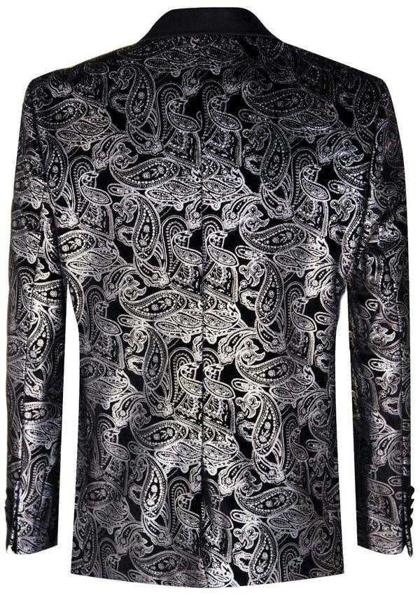 TruClothing Mens Classic Silver Paisley Black Velvet Tuxedo Dinner Jacket Tailored Blazer