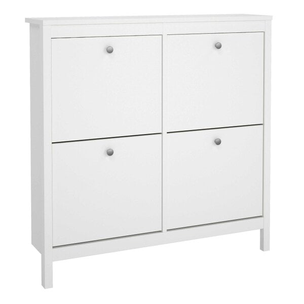 Wyld Haus Gossmere White Wooden Square Shoe Cabinet 4 Flip Down Doors Silver Handles