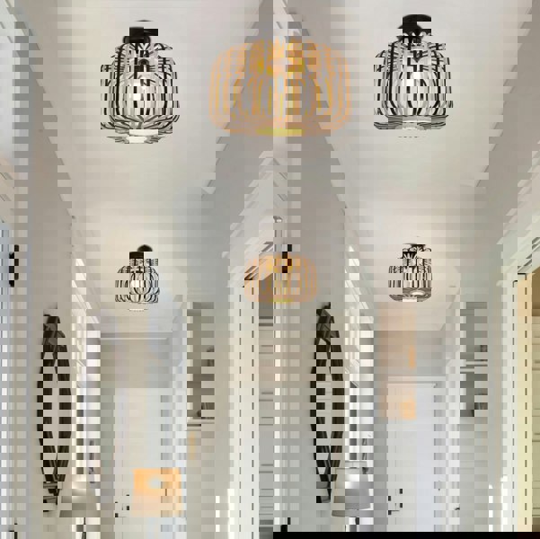 Modern Black Handwoven Bamboo Ceiling Light Lightsin UK 