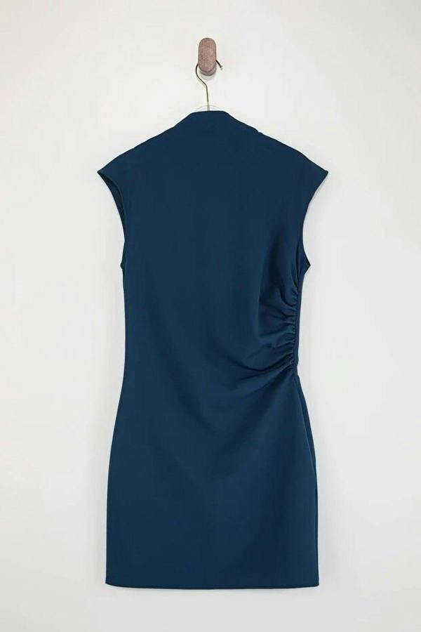 WOVCOR High Neck Mini Stretchy Woven Dress