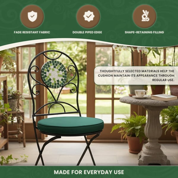 Round Pad for Bistro Chair, 40cm Diameter Seat Cushion with Ties and Adjustable Back Strap, Zipped Removable Cover