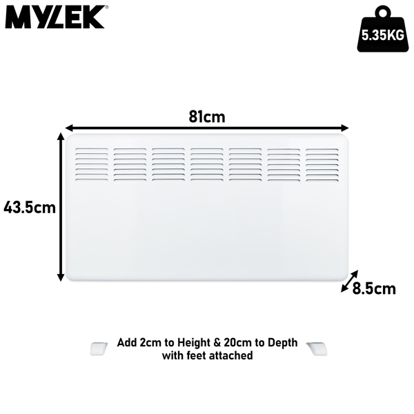 MYLEK Panel Heater 2KW Eco Smart WiFi App Radiator Electric Low Energy with Timer and Thermostat