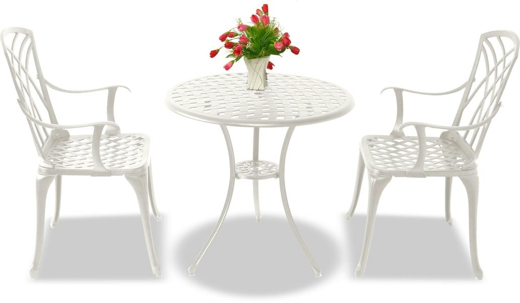 Centurion Supports OSHOWA Luxurious Garden and Patio Table and 2 Large Chairs with Armrests Cast Aluminium Bistro Set - White
