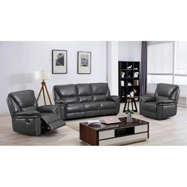 Boston Grey Leather Aire 3 Piece Sofa Suite Sofa Suite