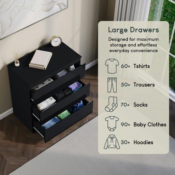 Vida Designs Glinton 3 Drawer Chest, Black