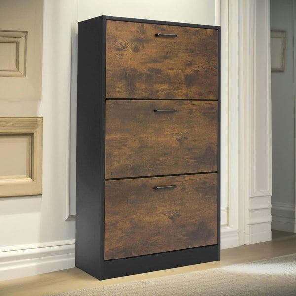 Rafaelo Mobilia 3 Drawer Shoe Storage Cabinet Rustic