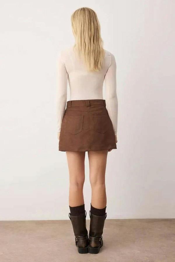 WOVCOR Faux Suede Mini Short Skirt