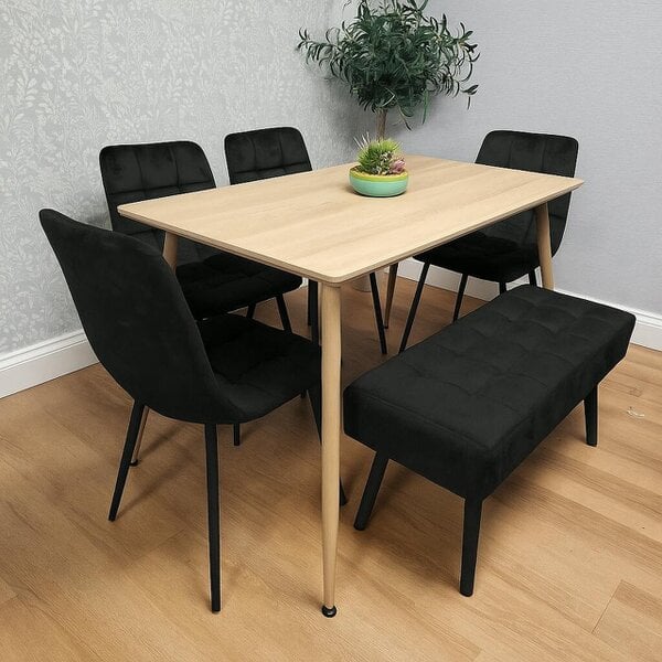 Kosy Koala Dining Table Set With 4 Black Velvet Chairs And 1 Black Velvet Bench Dining Room Furniture