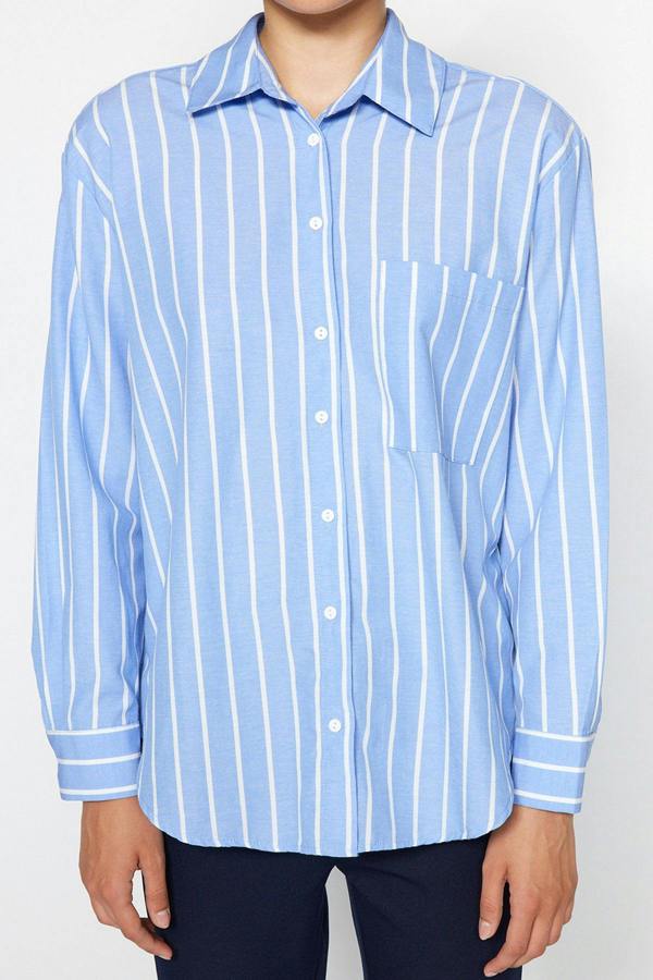 WOVCOR Oversized Single Pocket Long Sleeve Boyfriend Shirt