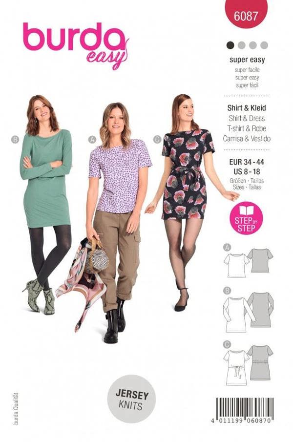 Burda Sewing Pattern 6087 Tops and Dresses For Women, 8-18 (34-44) - Easy
