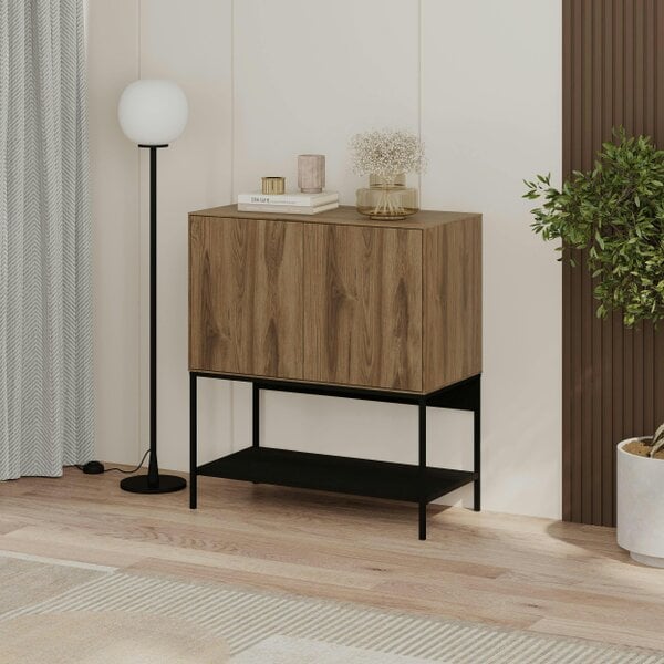 Decortie Amira 80cm Modern Console Table, Small Sideboard with Metal Legs & Push-to-Open Doors