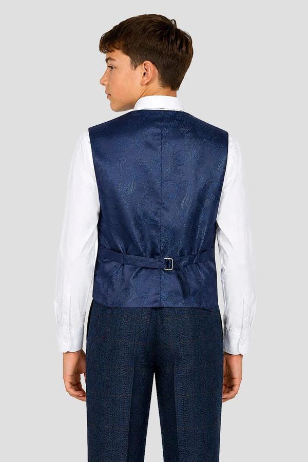 Paul Andrew Scott - Boys Navy Herringbone Tweed Check 3 Piece Suit