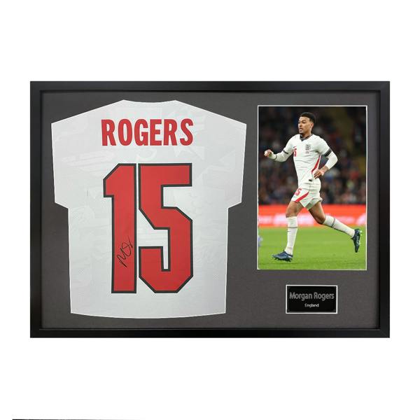 Morgan Rogers Signed England Home Shirt Standard Frame