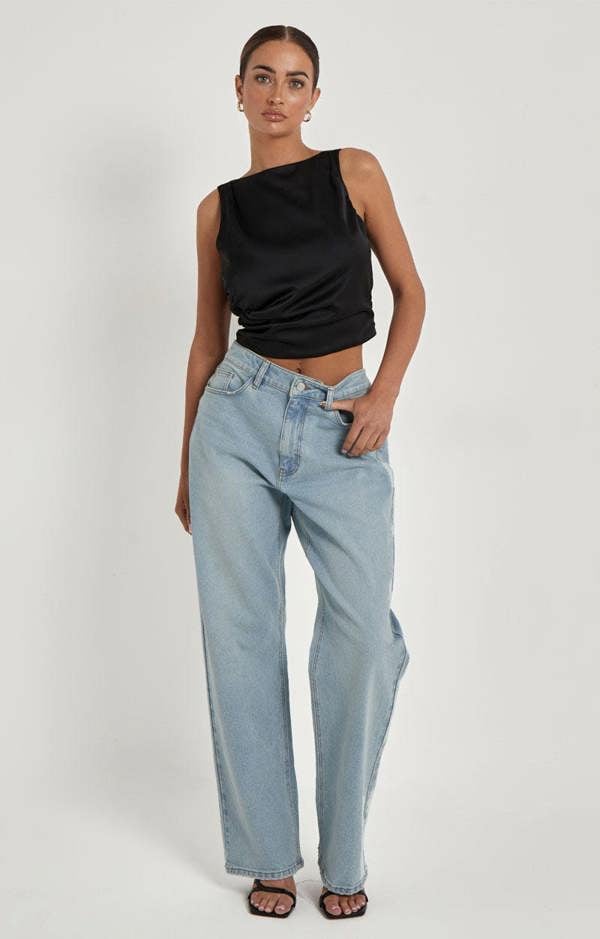Urban Bliss Black Satin Tie Back Top