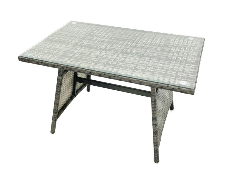 Fimous Outdoor Garden Furniture Set Rattan Sofa Dining Table Set with Reclining Chair 2 Small Footstool 2 Side Table Dark Grey Mixed