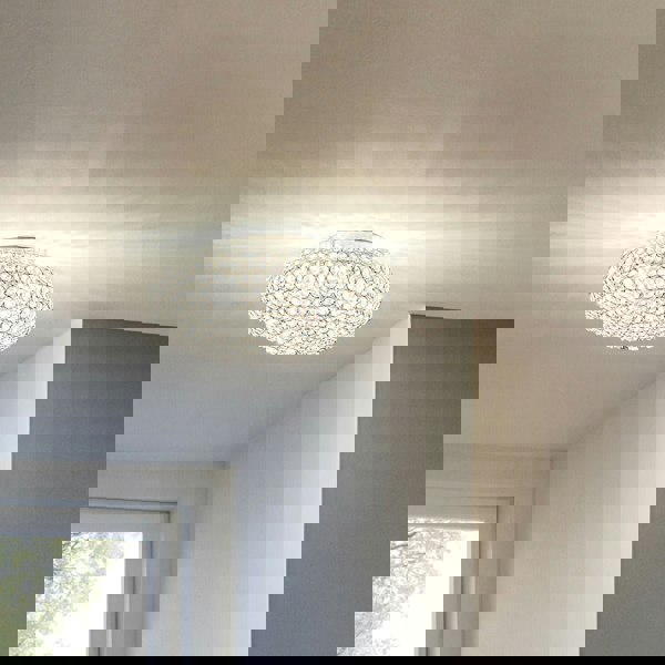 Flush Ceiling Light Colour Chrome Plated Shade Clear Crystal Bulb E27 2x60W Loops