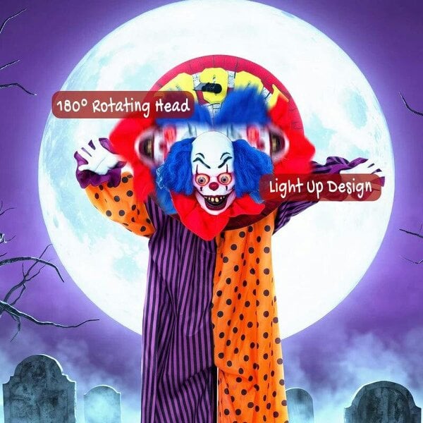 Bobobiy 167 cm Life Size Animated Clown Halloween Decoration, Scary Halloween Animatronics Decor with Sound Touch Activated
