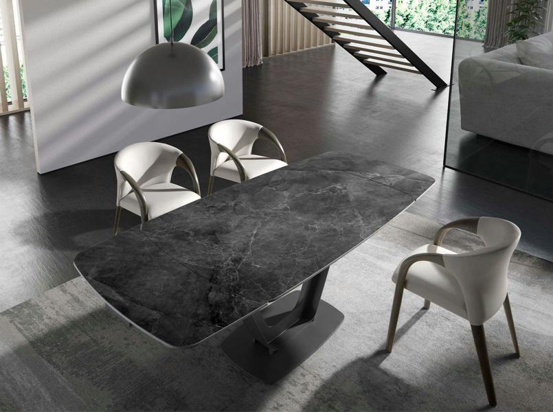Angel Cerdá Oval Barrel porcelain marble and black steel extending dining table 1132