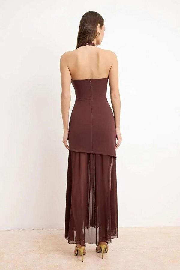 WOVCOR Tulle Detail Maxi Evening Dress