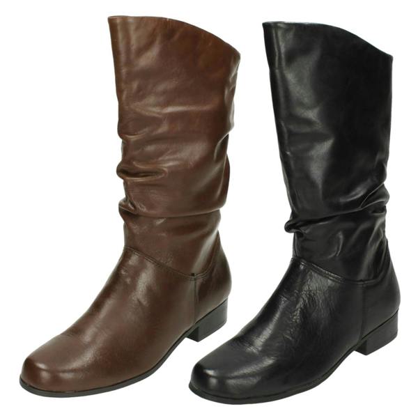 Spot On Ladies Leather Collection Pull Up Calf Length Boots