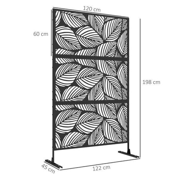 Metal Decorative Privacy Screen Outdoor Divider, Black Leaf