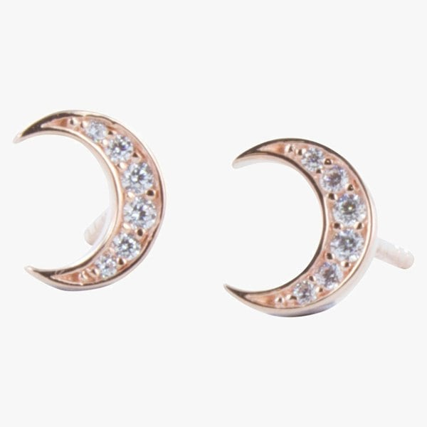 Sterling Silver Moon Pavé Stud Earrings - Reeves & Reeves