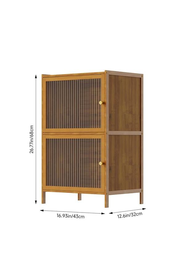 Living and Home Versatile 2-Tier Bamboo Storage Cabinet Bookcase Bookshelf Storage Rack w/ Doors