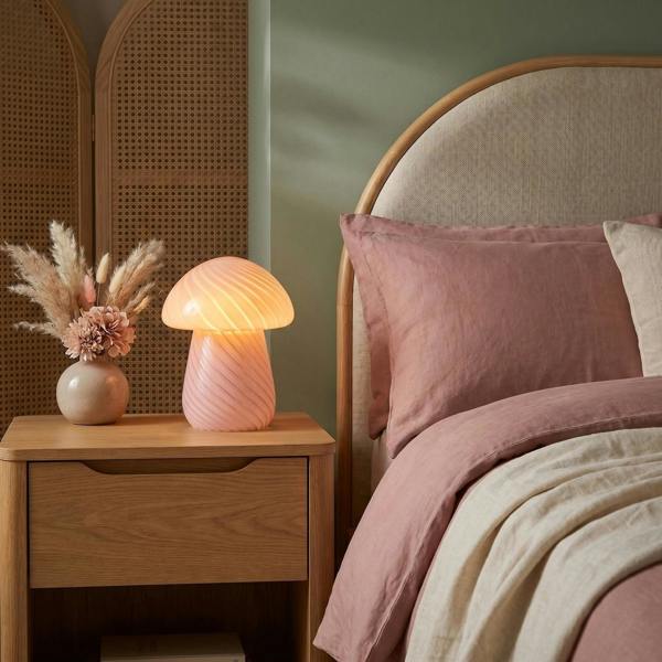 Contemporary Mushroom Glass Table Lamp with Pink Stripe Effect Pattern Image 6