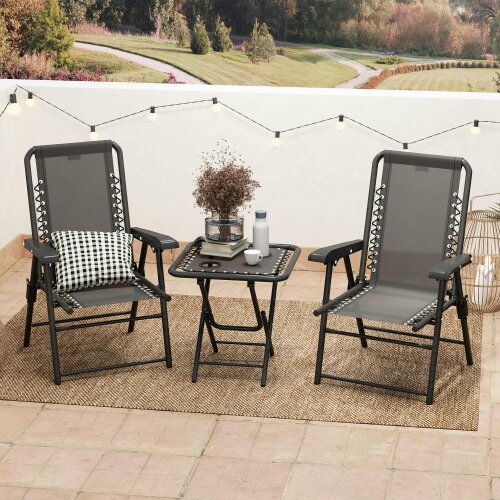 Wyld Haus Lacotte Metal Black 3 Piece Garden Mesh Bistro Set Garden Outdoor Table And Chair