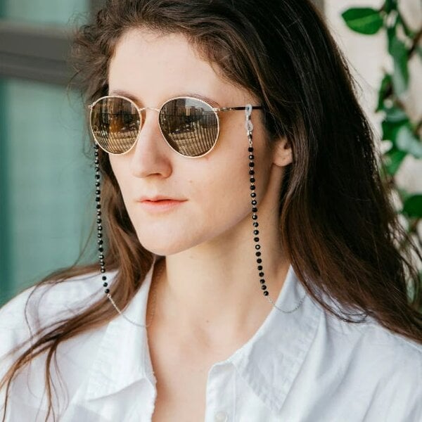 The Colourful Aura Black Bead Silver Sunglass Summer Reading Eyeglass Lanyard Detachable Chain