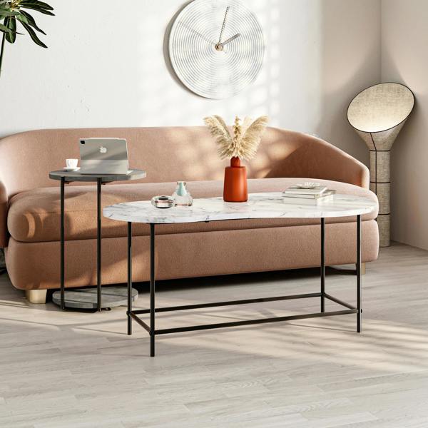 Decortie Modern Cuddle Coffee Tables 2 Piece Nested Table Round w Wheels and Oval Table Metal Legs Office