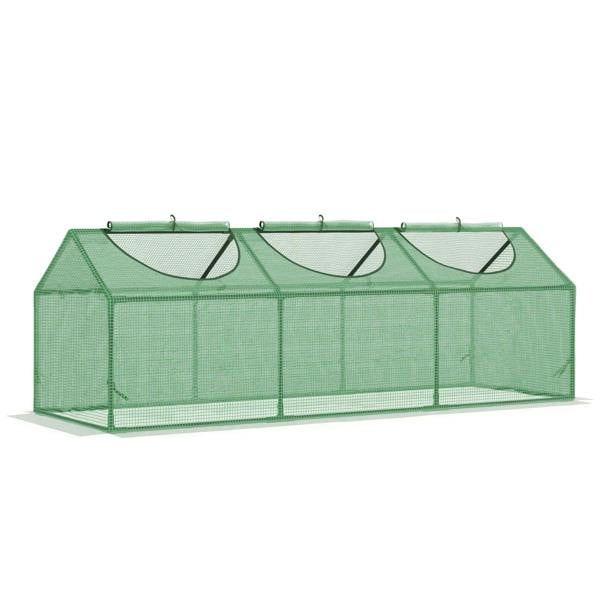 Green mini greenhouse with mesh PE cover and roll-up window front openings