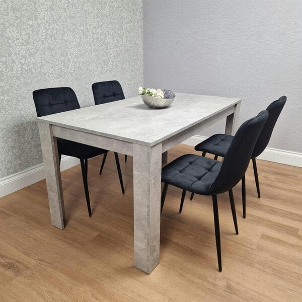 Kosy Koala Wooden Rectangle Dining Table Set With 4 Grey Velvet Chairs - Dining Room Furniture - Table + 4 black Chairs - 140cm (L) x 80cm (W)