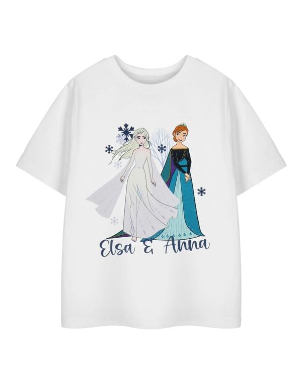 Disney Frozen Girls White Elsa & Anna Short Sleeved T-Shirt