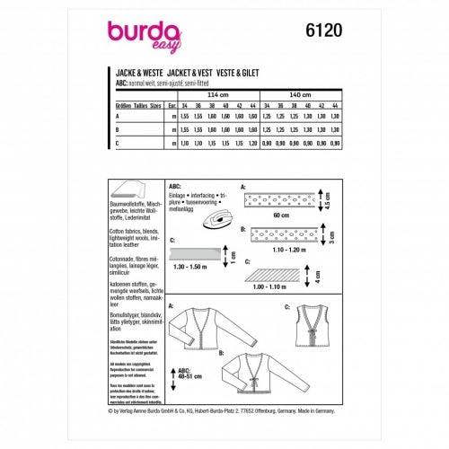 Burda Sewing Pattern 6120 Jackets and Waistcoats For Women, 34 to 44 - Easy