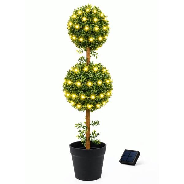 Gardenwize Solar Faux Plant – Double Bay Ball Tree in Pot with 100 LED Lights