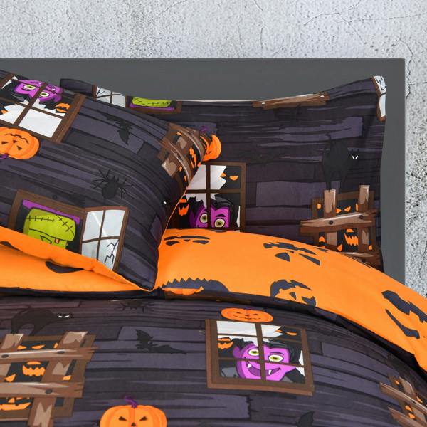 Smart Living Luxury Soft Reversible Haunted House Duvet Cover & Pillowcases - Charcoal
