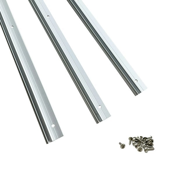 C Channel Awning Rail - 3 x 100cm strips and attachment screws on a white background