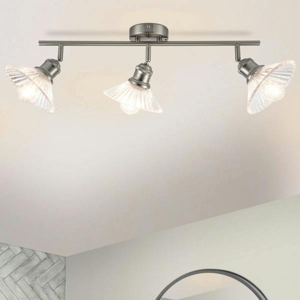 COSYLYTE Milan Bathroom Bar Ribbed Glass Spotlight - Brushed Nickel