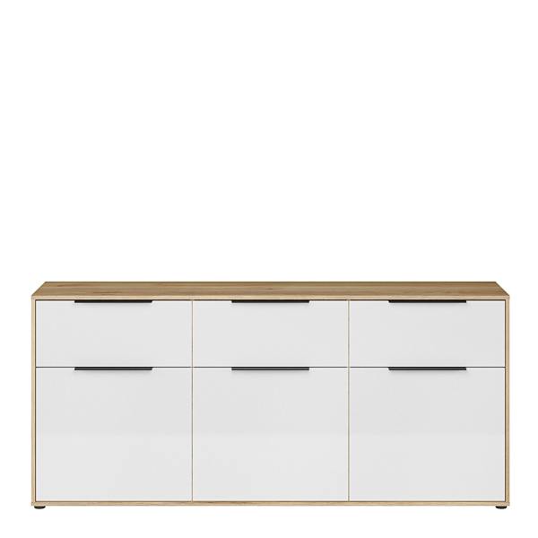 Furniture To Go Orkney 3 Drawer Sideboard with 3 Doors in Mauvella Oak and White Gloss